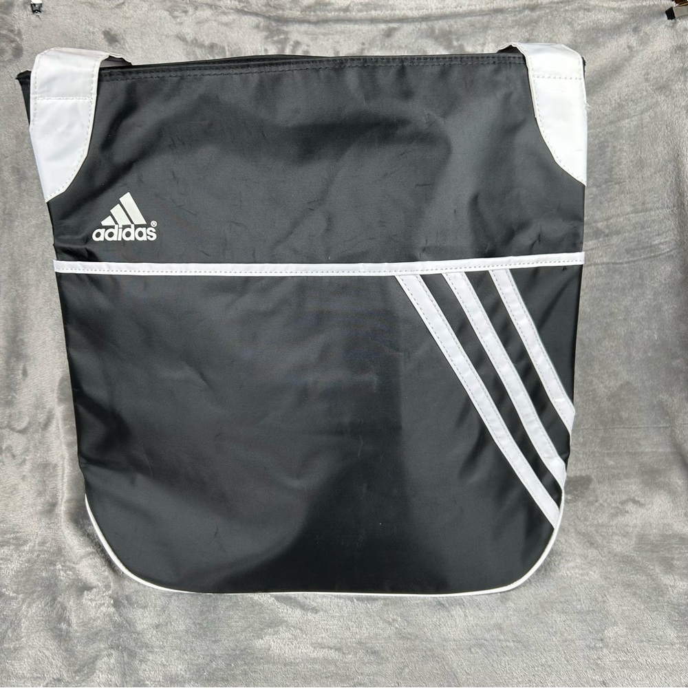 Adidas Tote Bag Shoulder Bag Black & White Three Stripe Logo Double Top‎ Strap
